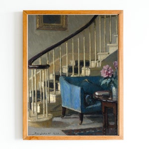 ART PRINT | Interior  With a Blue Sofa Oil Painting | Old Room Scene Art Print | French Painting | Antique Interior Wall Art | Impressionist