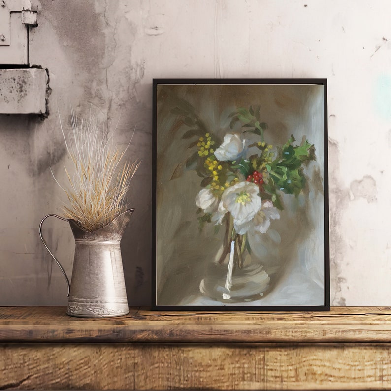 ART PRINT | Vintage Roses in a Vase Oil Painting | Antique Still Life ...
