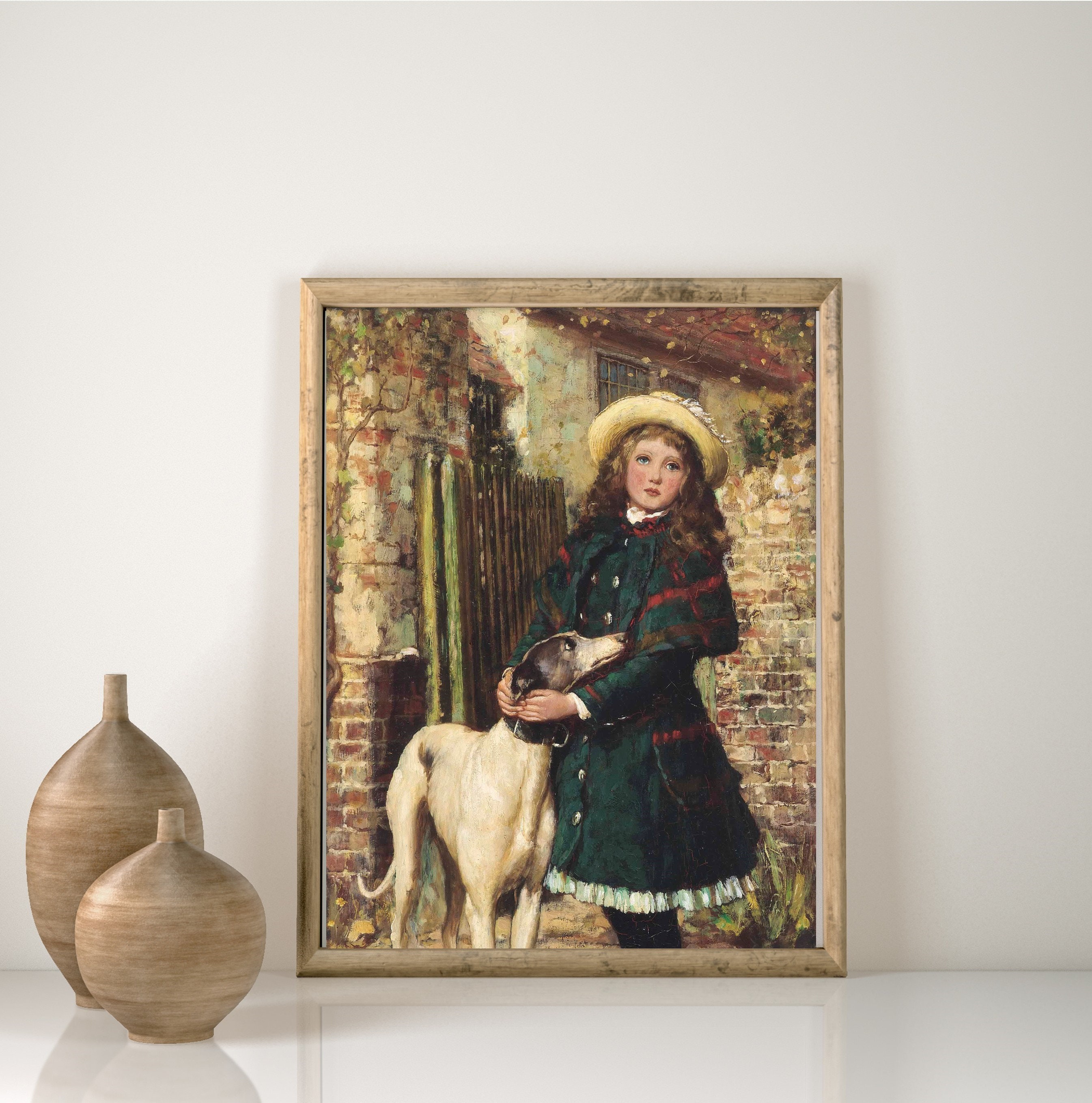 Victorian Girl and Dog Art Print | Vintage Oil Painting - Etsy