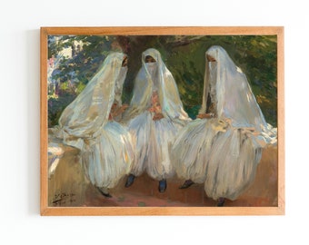 ART PRINT | Three Algerian Girls  Painting | Arab Women in  Nacional Clothing Art | Islamic Artwork | Beautiful Arab Girls Portrait Painting