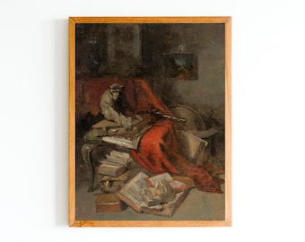 Vintage Monkey Art Print | 19th Century Oil Painting Reproduction