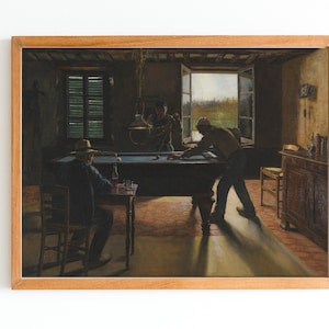 ART PRINT | Vintage Billiards Players Oil Painting | Pool Tables Art | Billiard Game Sport Art | Bar Restaurant Wall Decor | Interior Art