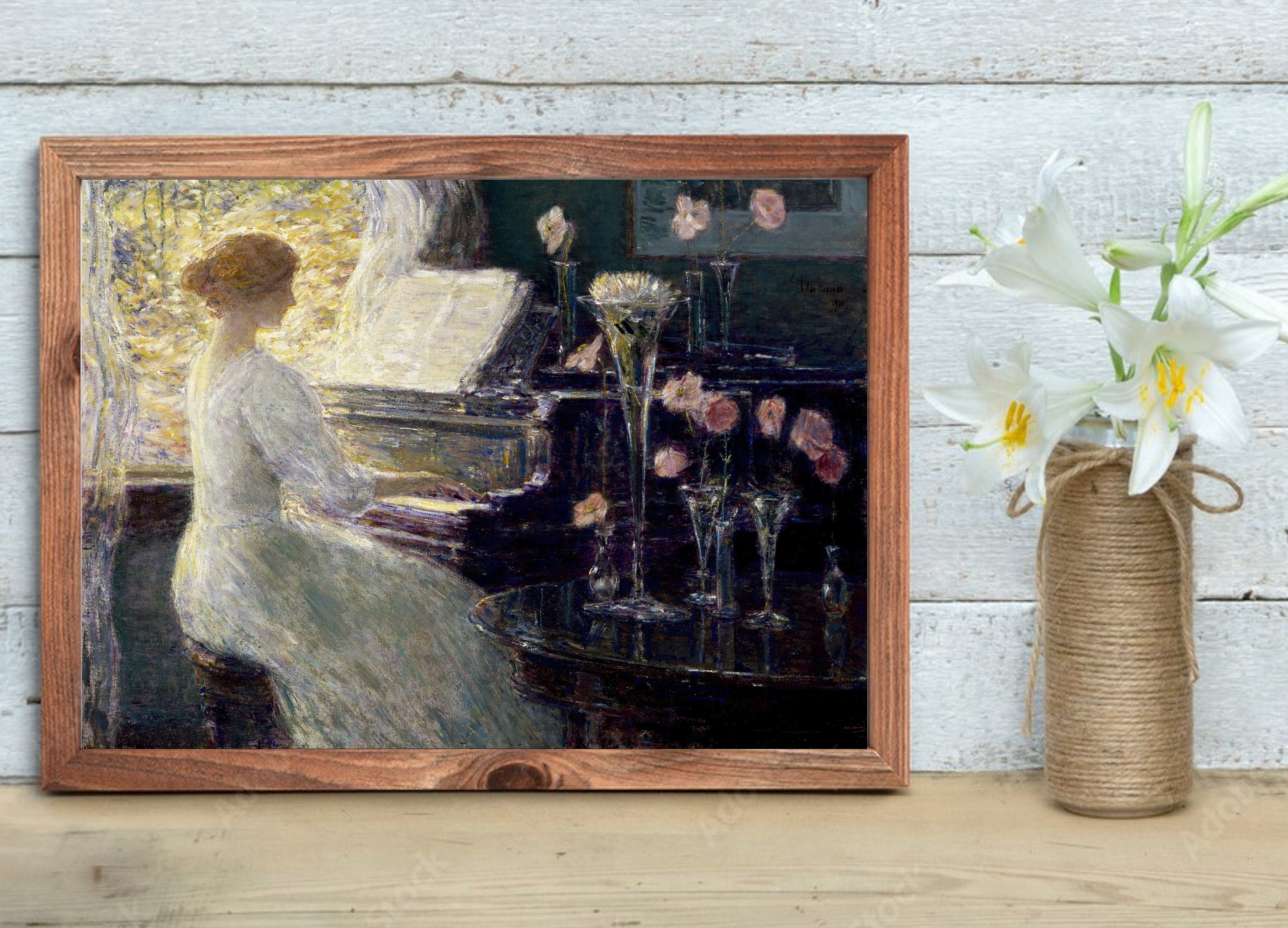 ART PRINT | Woman Playing Piano Oil Painting | Musical Instrument Wall ...
