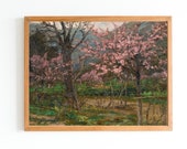 ART PRINT Spring Blossom Oil Painting Vintage Spring Print Pink Blossom Artwork Antique Landscape Nature Painting