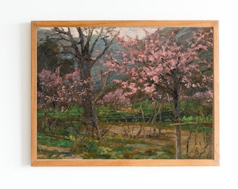 ART PRINT | Spring Blossom Oil Painting | Vintage Spring Print | Pink Blossom Artwork | Antique Landscape | Nature Painting