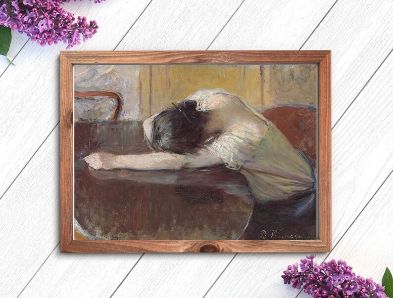 Vintage Kitchen Art Print | Tired Woman Oil Painting Portrait - Etsy