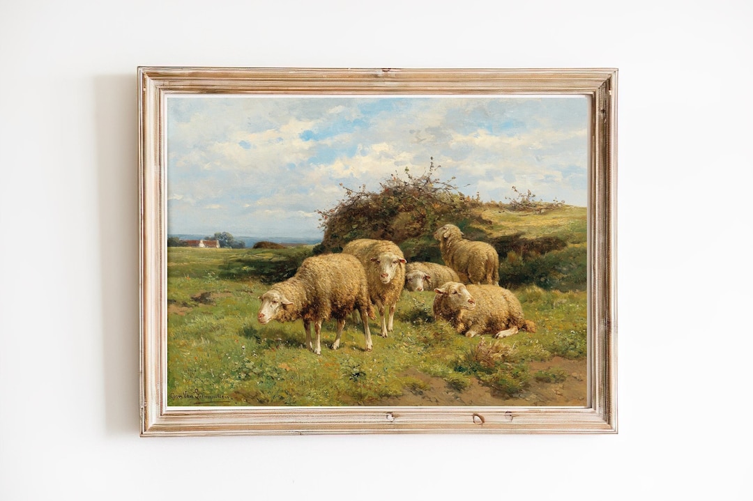 Vintage Sheep Painting Art Print | Farmhouse Country Landscape - Etsy