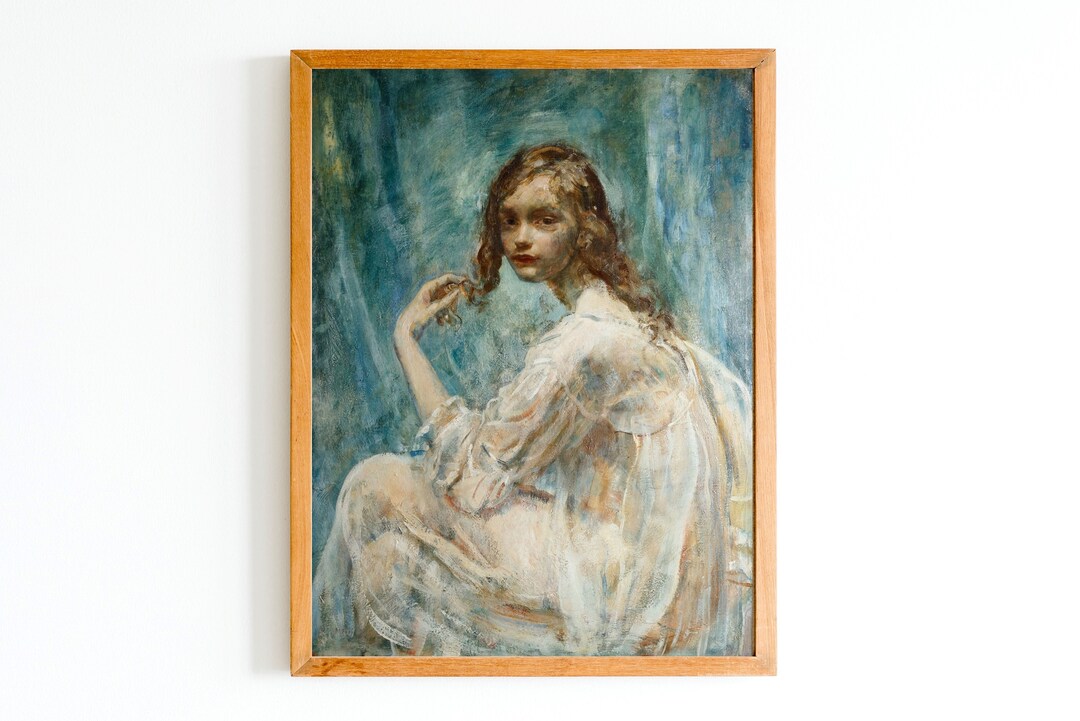 Vintage Girl Portrait Art Print | Antique Oil Painting - Etsy