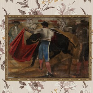 IMPRESSION D'ART peinture à lhuile de combat de taureaux vintage Oeuvre de torero Matador avec lart mural de taureau Peinture de Corrida espagnole image 5