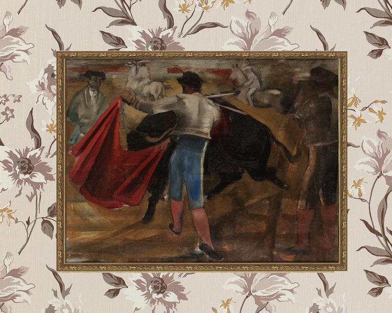 IMPRESSION D'ART peinture à lhuile de combat de taureaux vintage Oeuvre de torero Matador avec lart mural de taureau Peinture de Corrida espagnole image 5