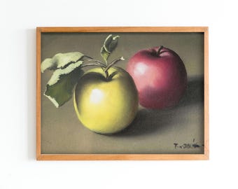 Vintage äpple oljemålning tryck | Stilleben kökskonst