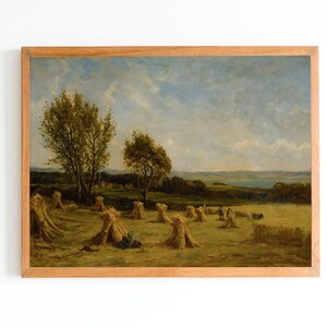 ART PRINT | Vintage Landscape Oil Painting | Harvest Time Art  | Farm Field Artwork | Countryside Wall Art | Farmhouse Decor