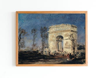 パリ凱旋門の絵画：ミニ油絵、金箔額入り都市風景画、2x2 - Etsy 日本