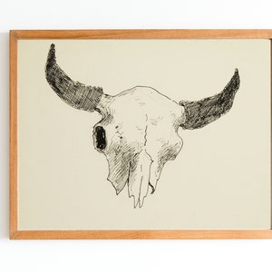 IMPRESIÓN DE ARTE / Dibujo de cráneo de búfalo vintage / Arte de boceto de búfalo / Dibujo a lápiz de cráneo de búfalo / Estilo tribal de nativos americanos de cráneo de toro