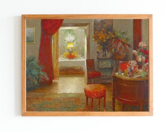 Antique Red Interior Art Print | Vintage Impressionist Painting