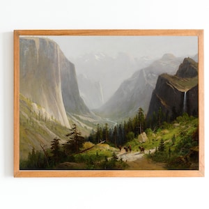 ART PRINT | Vintage Yosemite Valley Oil Painting | California Art | Sierra Nevada Mountains Print | American Landscape Artwork | Nature Art