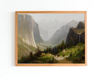 ART PRINT | Vintage Yosemite Valley Oil Painting | California Art | Sierra Nevada Mountains Print | American Landscape Artwork | Nature Art
