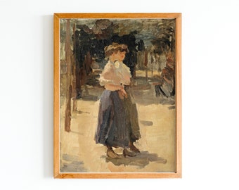 ART PRINT | Two Friends Walking in the Park | Vintage Bolognese Park Oil Painting | Paris Vintage Oil Painting | Vintage French Artwork