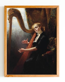 Woman With Harp Art Print | Dark Academia Musical Decor - Etsy