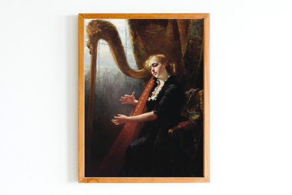 ART PRINT Woman Playing the Harp Oil Painting Musical - Etsy