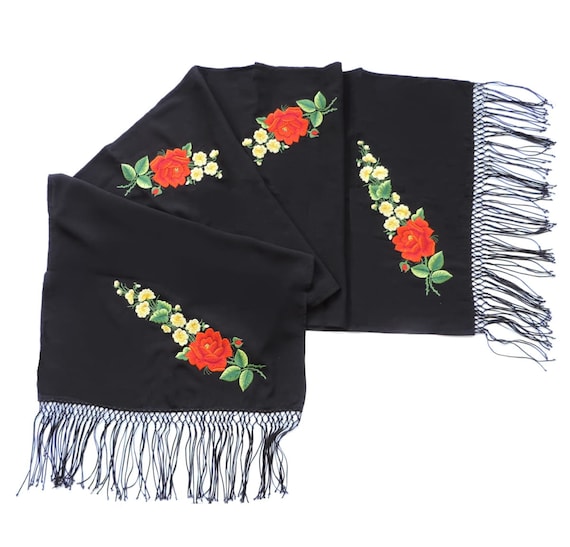 black shawl with red roses