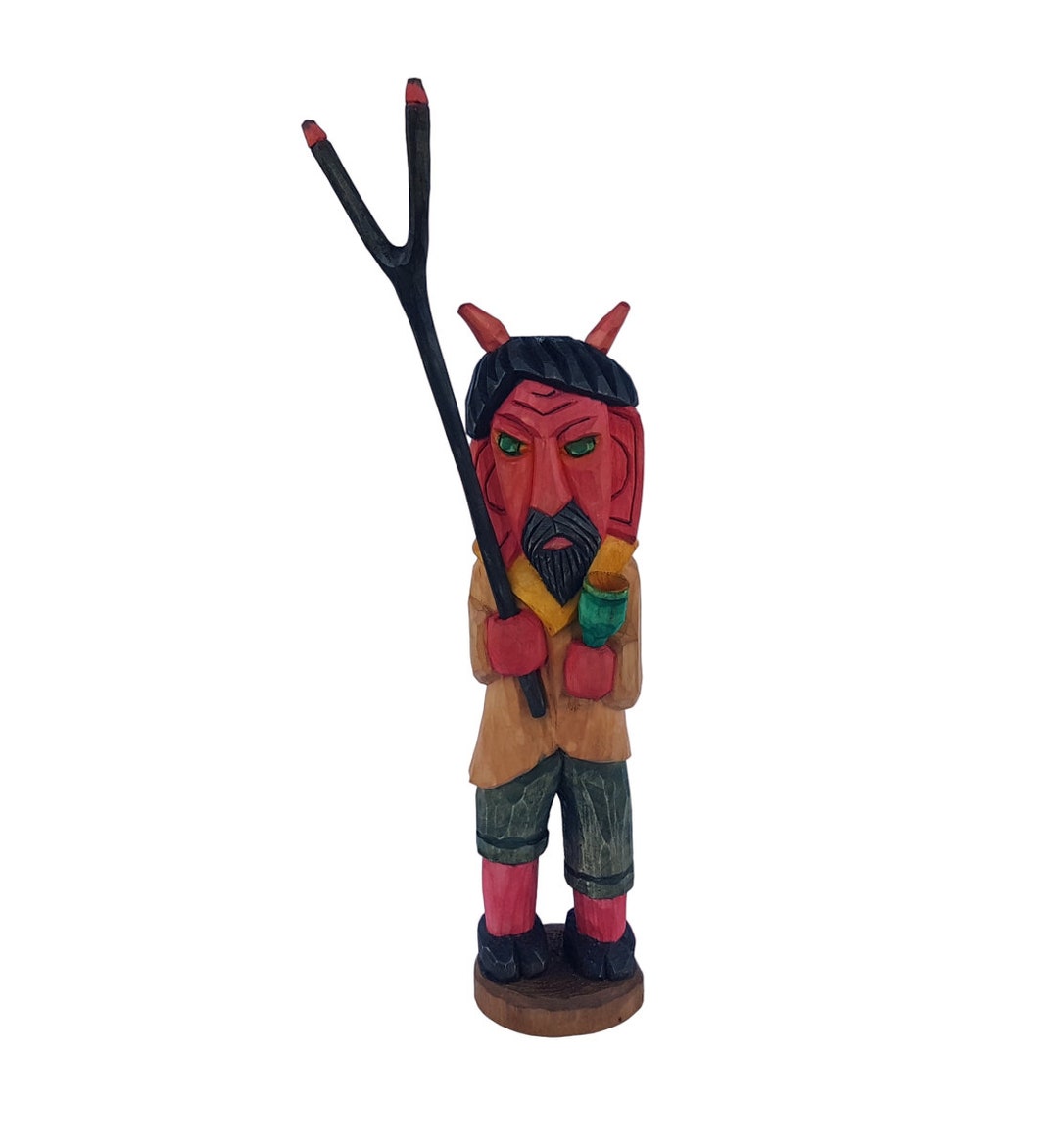 Devil With Pitchforks / Wooden Folk Sculpture / Polish Folk Art / Handmade Etsy