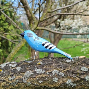 Small Blue folk Bird/ Polish Folk Art / hand-carved