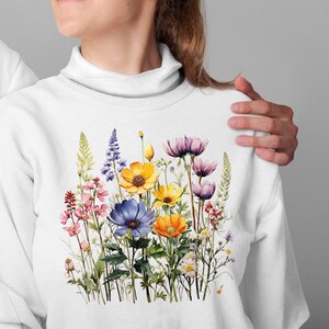 Vintage sweatshirt met geperste bloemen, Boho Cottagecore ronde hals, pastel botanische bloementrui, Fairycore oversized wilde bloemen