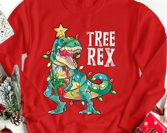 Sweatshirt Noël T-Rex Dino 'Tree Rex' - Design Drôle Dinosaure Sapin, Pour Femmes, Hommes, Enfants, Coupe Classique