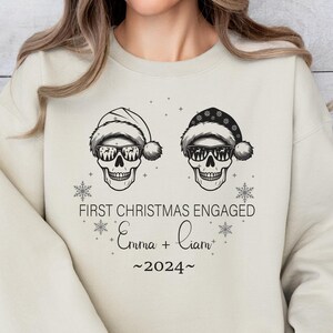 Personalized Our First Christmas Engaged Couple Matching Sweatshirts, First Christmas Gift For Newly Engaged Couple, Gift For Fiance