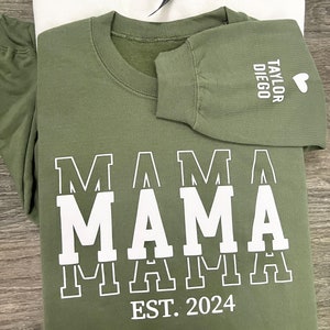 Personalized Mama Sweatshirt with Kid Names on Sleeve, Mothers Day Gift, Birthday Gift for Mom, New Mom Gift, Minimalist Cool Mom Sweater
