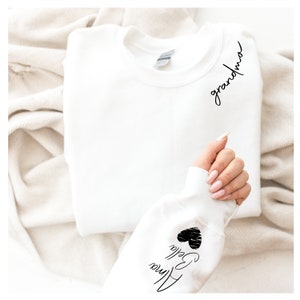Custom Sweatshirt with Grandkids Kid Name on Sleeve Personalized Grandma Sweatshirt Gift Christmas Gift Sweatshirt for Grandmother for Her