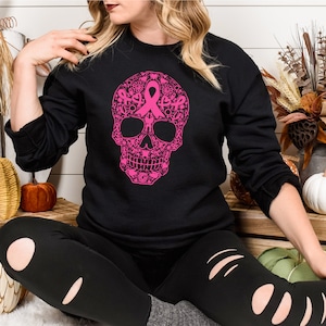 Skeletons Breast Cancer Shirt Skeletons Ribbon Breast Cancer Awareness Tee Cancer Halloween Shirt Breast Cancer Gift Skull Halloween