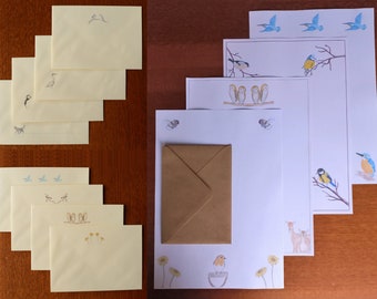 A4 Letter Writing Set Unlined Lined Writing Paper and Envelope Option UK Gift Nature Penpal Stationary Pack Notepaper Illustrated Design Mix
