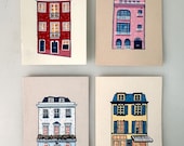 Cute little colorful building paintings, 2.5x3.75"
