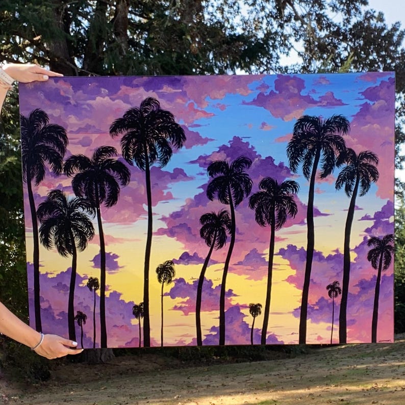 Palm Tree Acrylic Painting on Canvas, “paradise” Sunset Art, 48x36” - Etsy