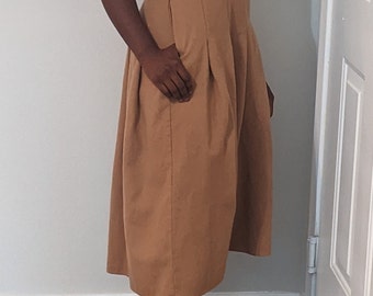 Vintage heavy wool high waist pleated midi skirt w/hidden pocket