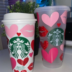 Heart and Lips Reusable Starbucks Cup | Red and Pink Combo |