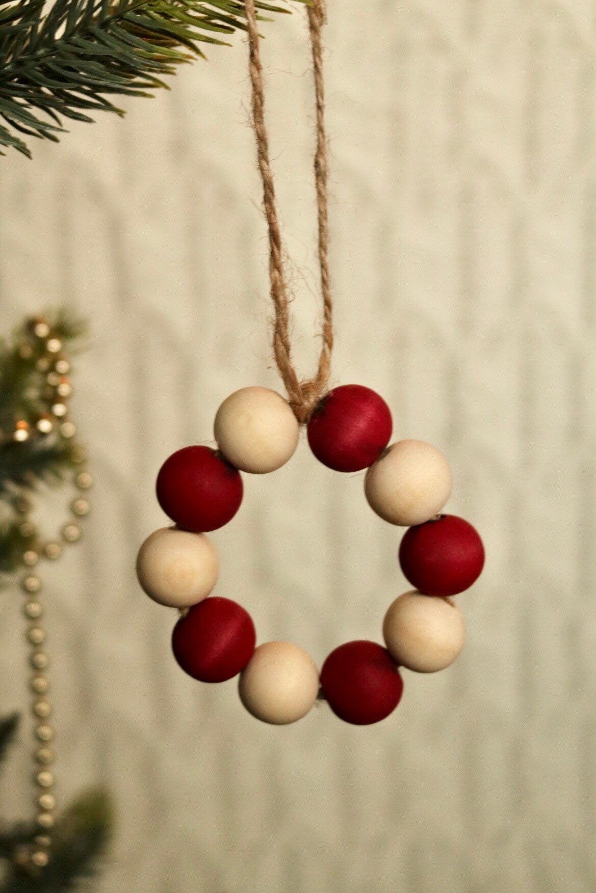 Wooden Bead Wreath Christmas Ornament Dyed and Natural Etsy Denmark