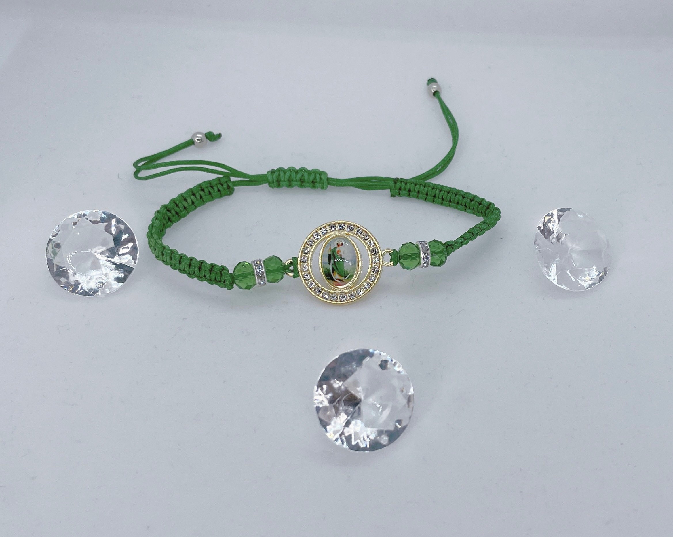 St Jude Green Gold with Rhinestones adjustable Bracelet Etsy