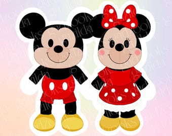 Mickey & Friends Sticker, Mickey Minnie Couple Plush, Hand-Drawn Water Resistant Vinyl Sticker