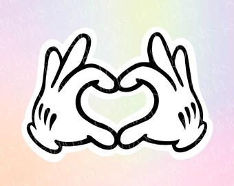 Mickey & Friends Sticker, Mickey Glove Heart Hands, Hand-Drawn Water Resistant Vinyl Sticker