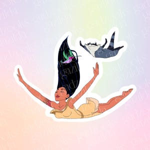 Pocahontas Sticker, Pocahontas Dive, Hand-Drawn Water Resistant Vinyl Sticker