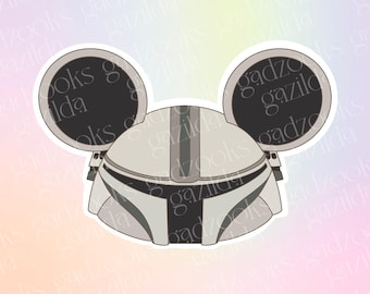 Star Wars Sticker, Mandalorian Mouse Hat, Hand-Drawn Waterproof Vinyl Sticker