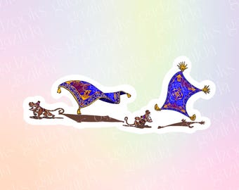 Aladdin Sticker, Abu & Carpet Playing, Hand-Drawn Water Resistant Vinyl Sticker