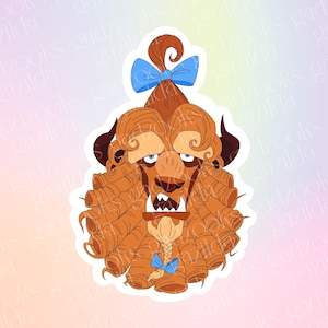 Beauty & the Beast Sticker, Beast Bow, Hand-Drawn Waterproof Vinyl Sticker