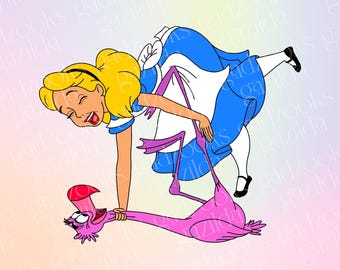 Alice in Wonderland Sticker, Flamingo Croquet, Hand-Drawn Waterproof Vinyl Sticker
