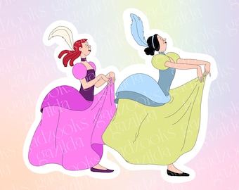 Cinderella Sticker, Evil Step Sisters Anastasia Drusella, Hand-Drawn Waterproof Vinyl Sticker