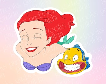 Little Mermaid Sticker, Ariel & Flounder Speed Swimming, Hand-Drawn Waterproof Vinyl Sticker