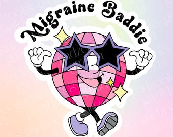 Migraine Awareness Sticker, Disco Baddie, Hand-Drawn Waterproof Vinyl Sticker